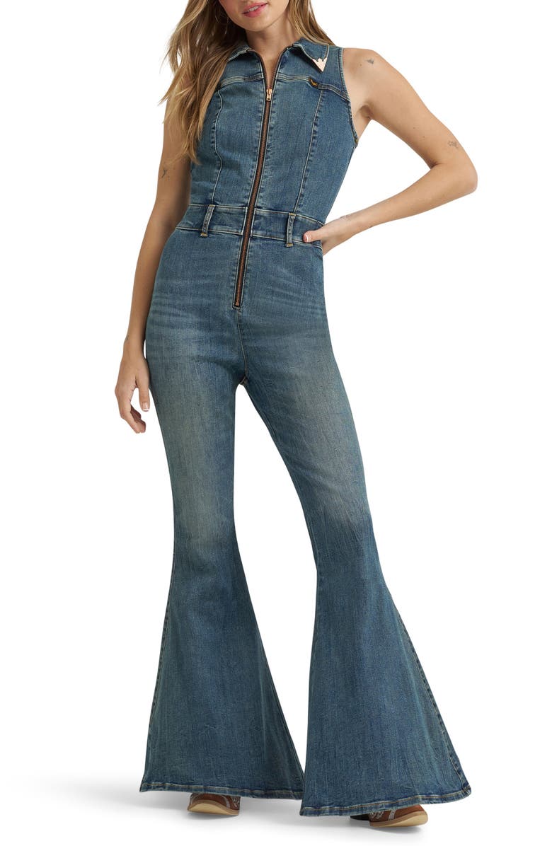 Wrangler x Lainey Wilson Sleeveless Flare Denim Jumpsuit, Main, color,