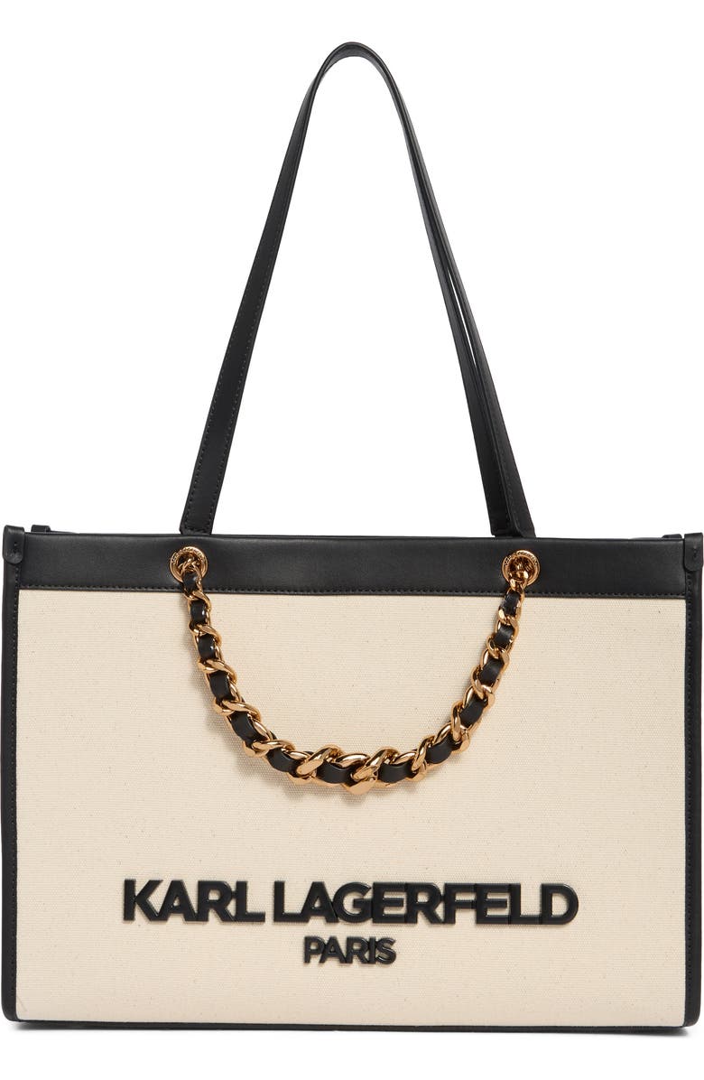 KARL LAGERFELD PARIS Savoie Tote Bag, Main, color, Natural/ Black