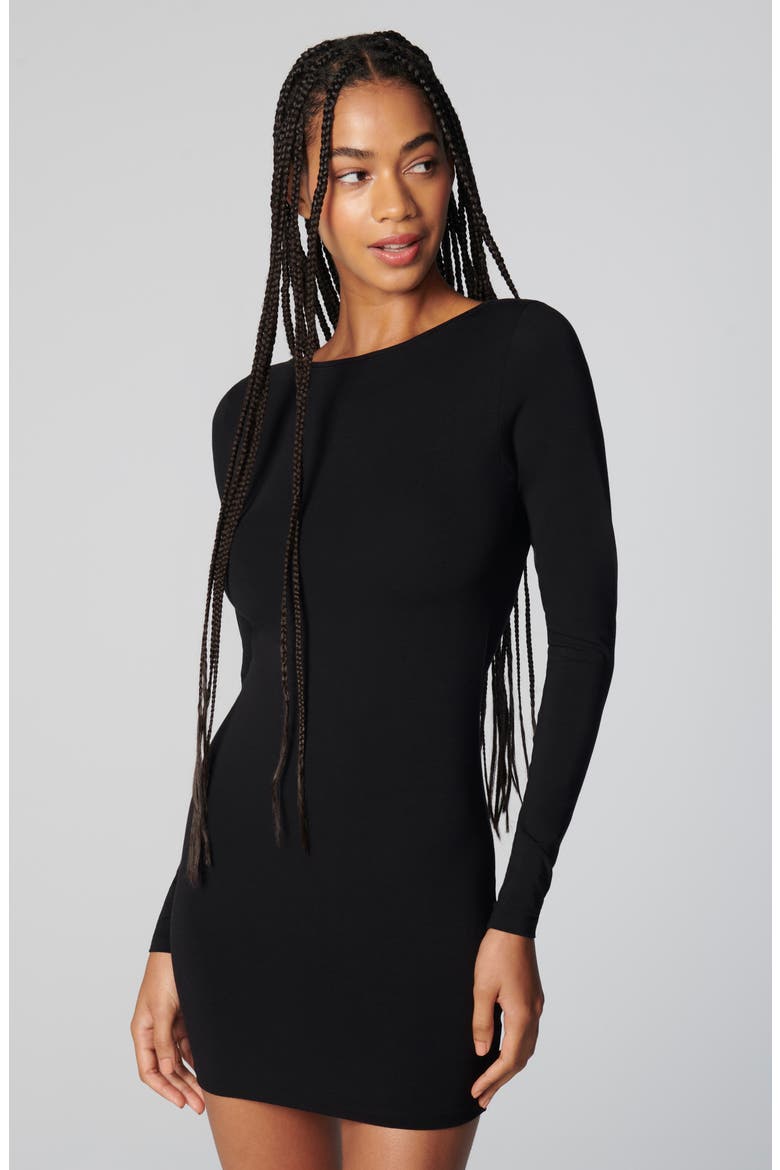 Long Sleeve Open Back Minidress, Alternate, color, BLACK