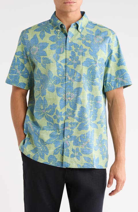 Costa Rica Floral Short Sleeve Cotton Blend Button-Down Shirt