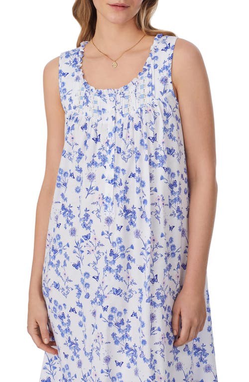 Eileen West Floral Sleeveless Short Jersey Nightgown In White Grd Periwinkle/pink Flor