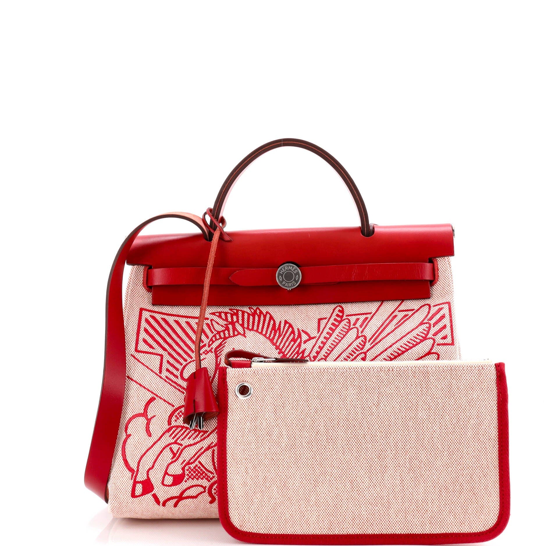 Pre-Owned Hermes Herbag Zip Pegase Pop Toile and Leather 31, Alternate, color, Rouge Piment