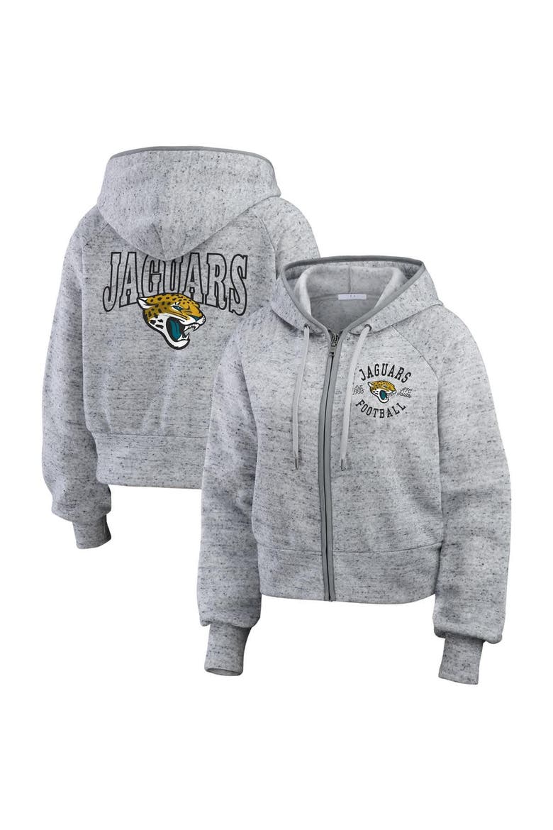 Women's WEAR by Erin Andrews  Heather Gray Jacksonville Jaguars Speckled Fleece Cropped Full-Zip Hoodie, Main, color, Heather Gray