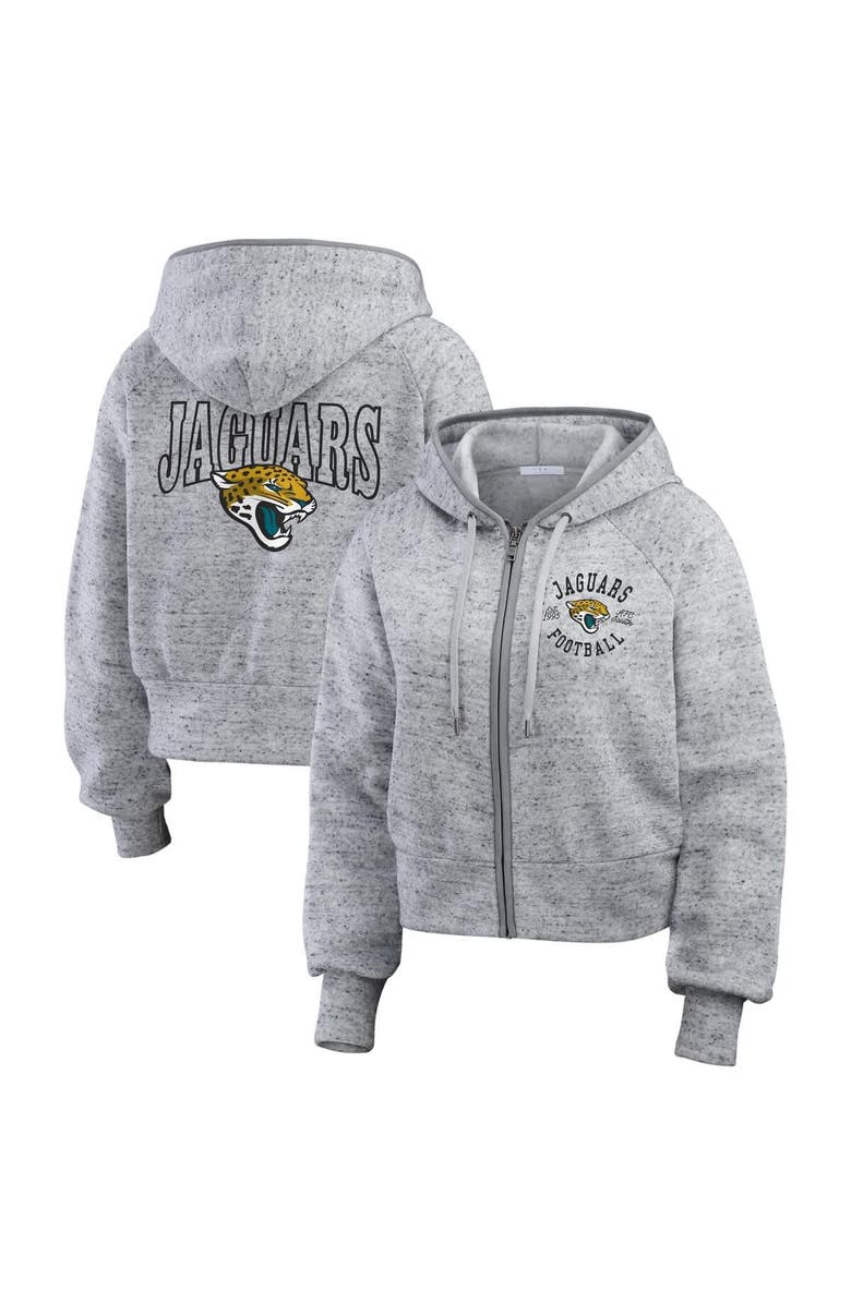 WEAR by Erin Andrews Women's WEAR by Erin Andrews  Heather Gray Jacksonville Jaguars Speckled Fleece Cropped Full-Zip Hoodie, Main, color, Heather Gray