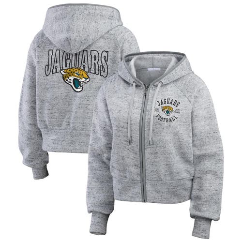 Wear By Erin Andrews Heather Gray Jacksonville Jaguars Speckled Fleece Cropped Full-zip Hoodie