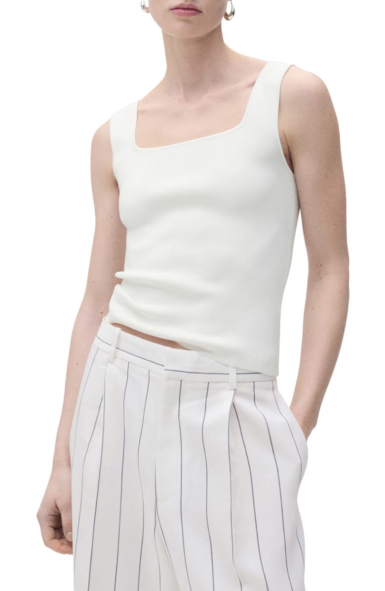 MANGO Fine Knit Square Neck Tank, Main, color, Off White