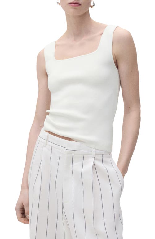 Mango Fine Knit Square Neck Tank In White