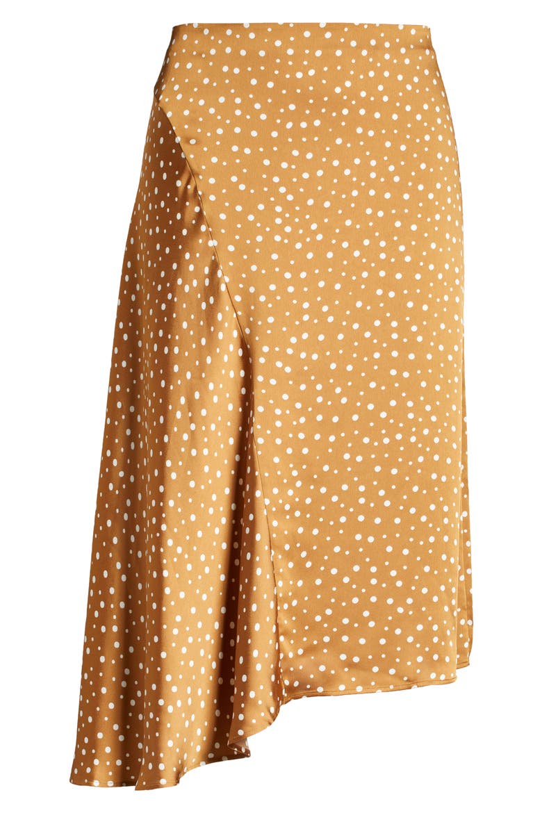 Polka Dot Draped Charmeuse Skirt, Main, color, HONEY
