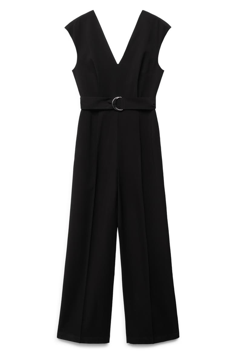 V-Neck Belted Jumpsuit, Alternate, color, BLACK