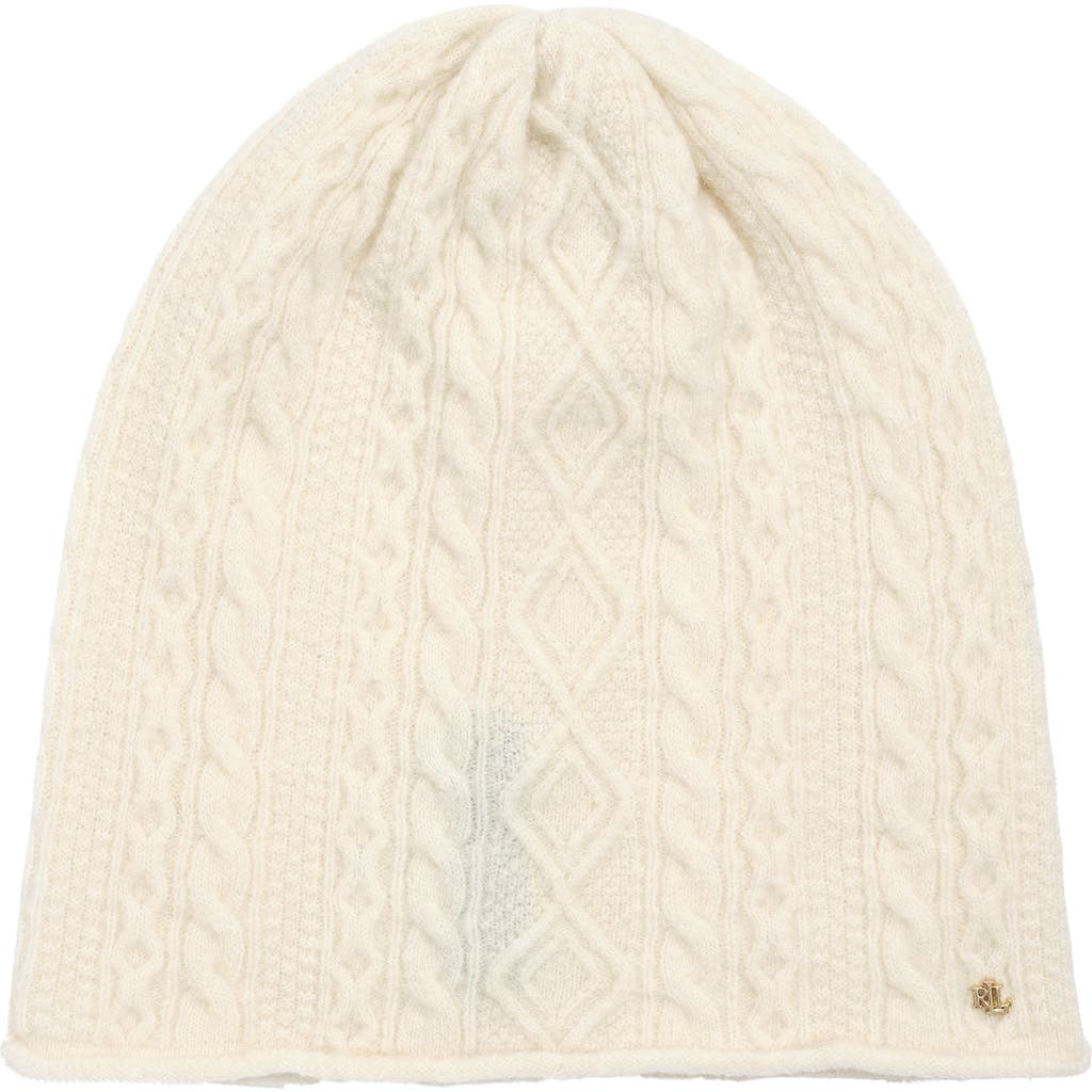 Lauren Ralplh Lauren Mini Cable Knit Slouchy Hat In White