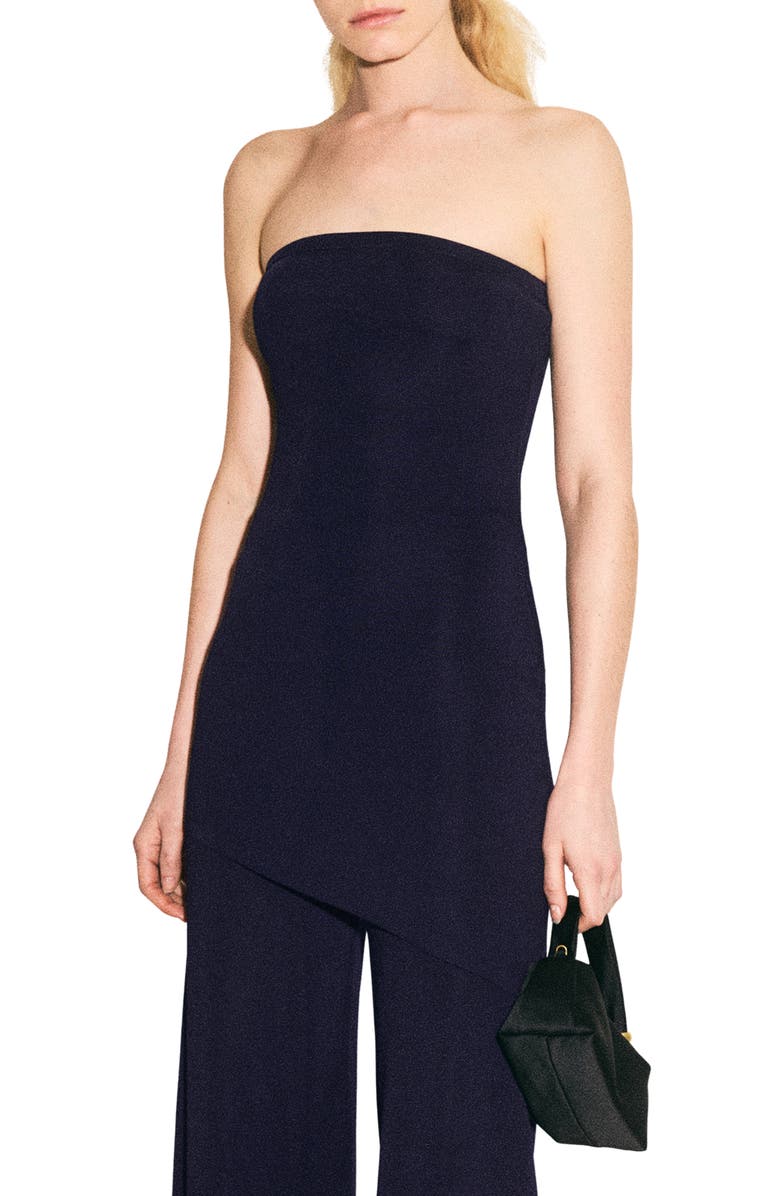 MANGO Strapless Asymmetric Knit Top, Main, color, Navy