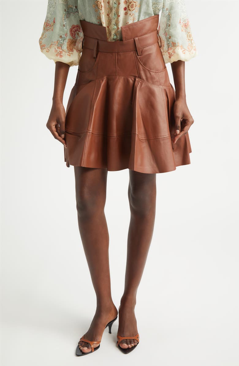 Zimmermann Hypnotic Leather Skirt, Main, color, Tan