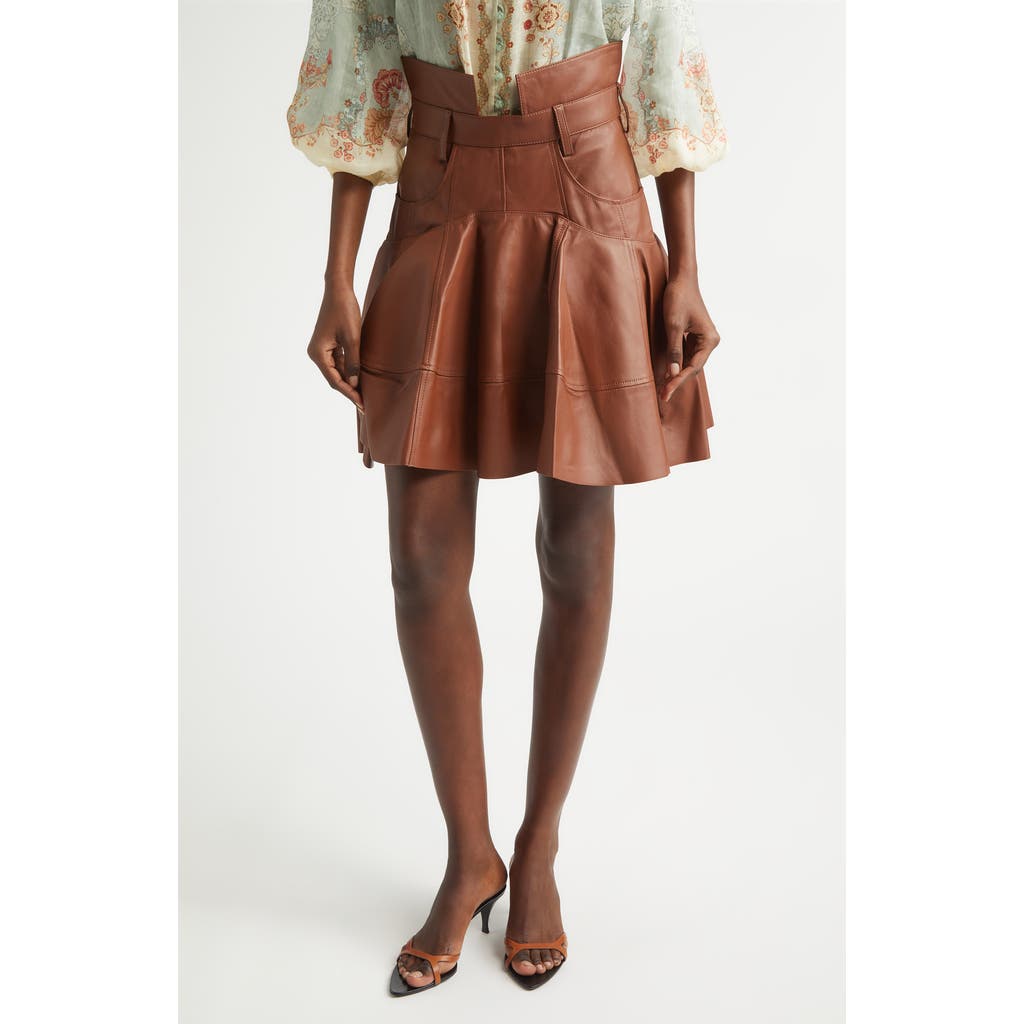 Zimmermann Hypnotic Leather Skirt In Brown
