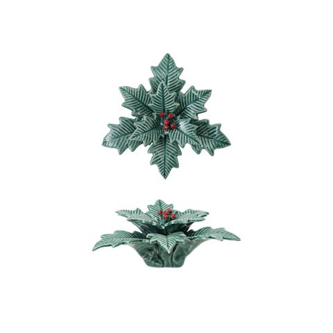 Reactive Glaze Dolomite Holly Leaves & Berries Figurine