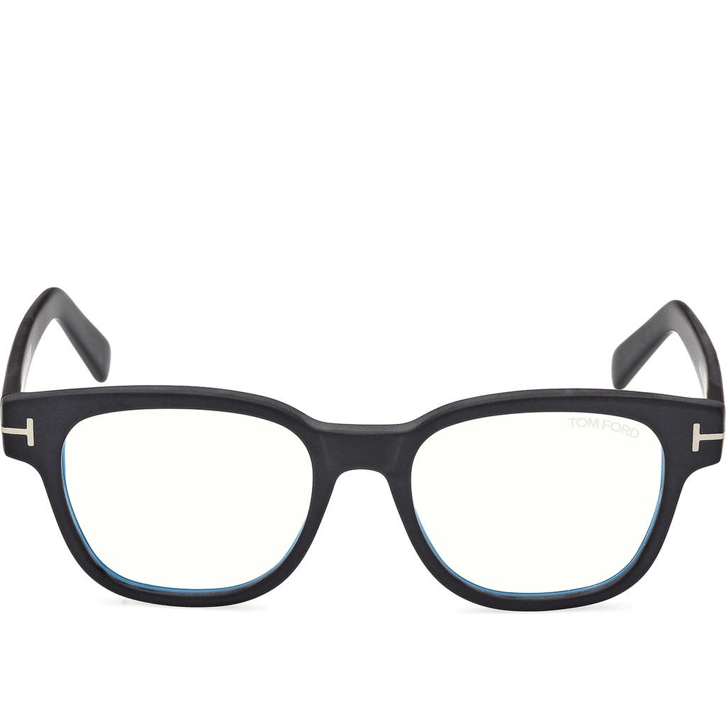 Tom Ford 50mm Square Blue Light Blocking Glasses In Black Eco/t Logo