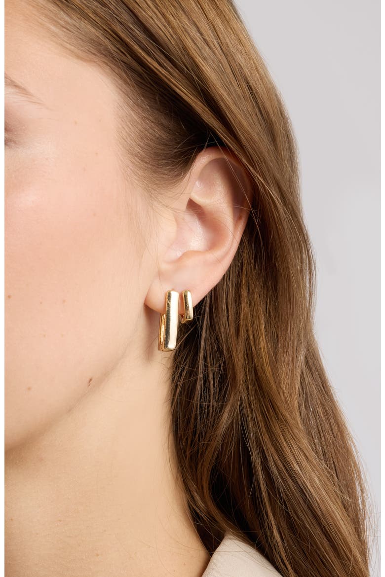 Set of 3 Square Huggie Hoop Earrings, Alternate, color, GOLD