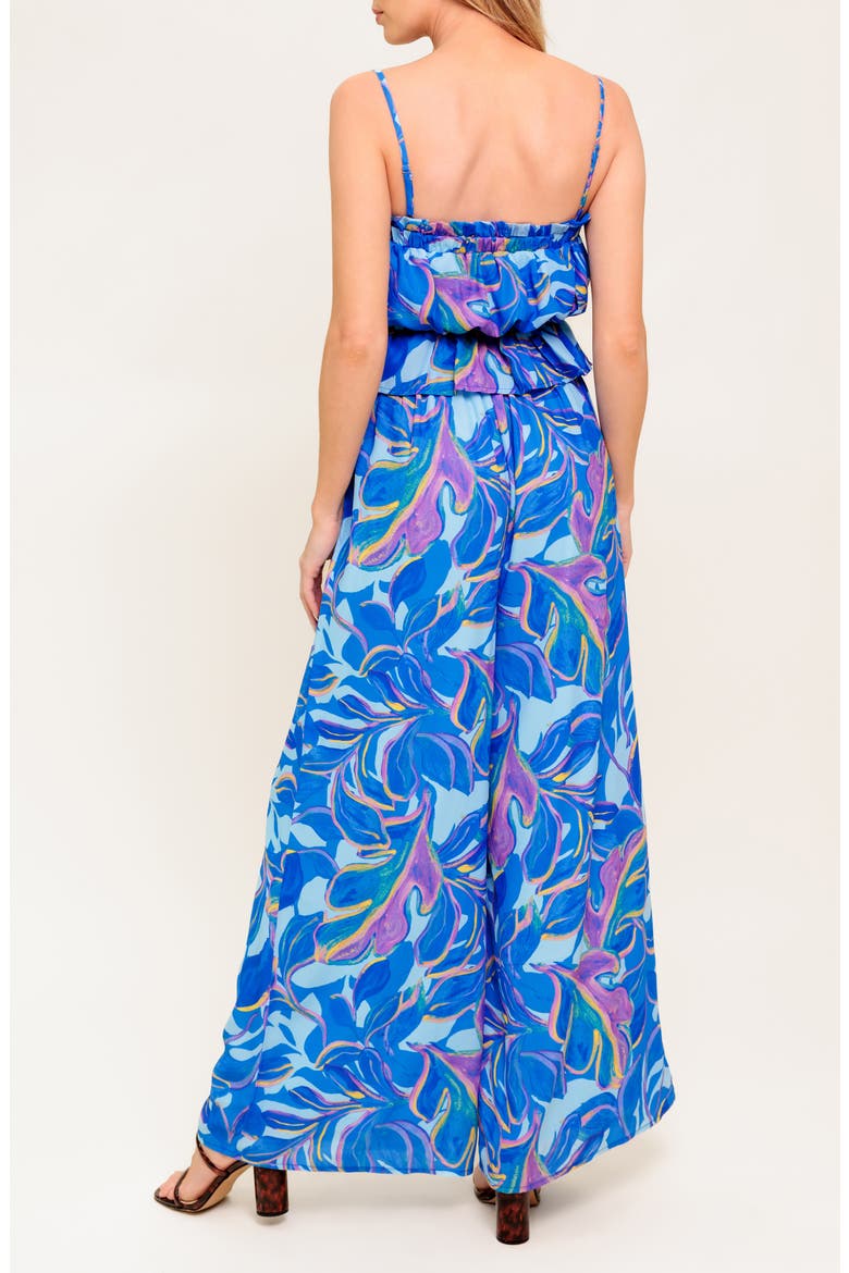 Print Bubble Crop Top & Wide Leg Pants Set, Alternate, color, BLUE