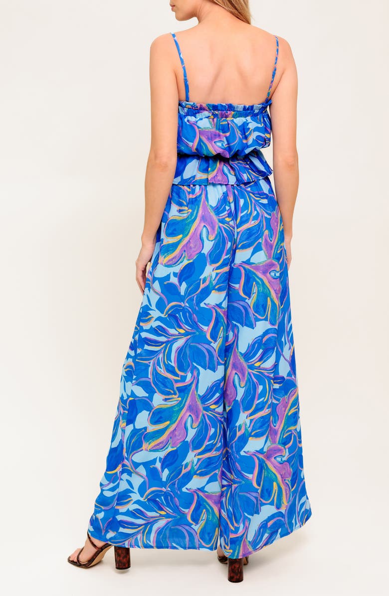 FLYING TOMATO Print Bubble Crop Top & Wide Leg Pants Set, Alternate, color, Blue