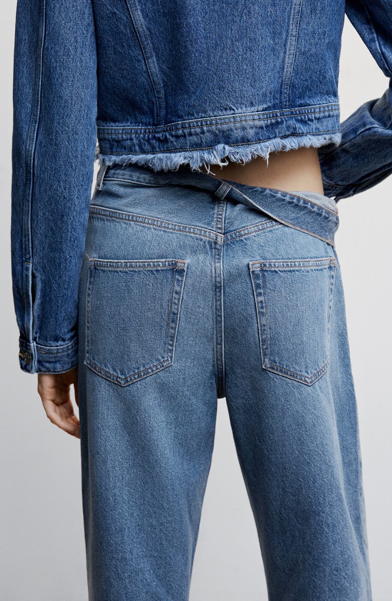 MANGO High Waist Distressed Hem Wide Leg Jeans, Alternate, color, 