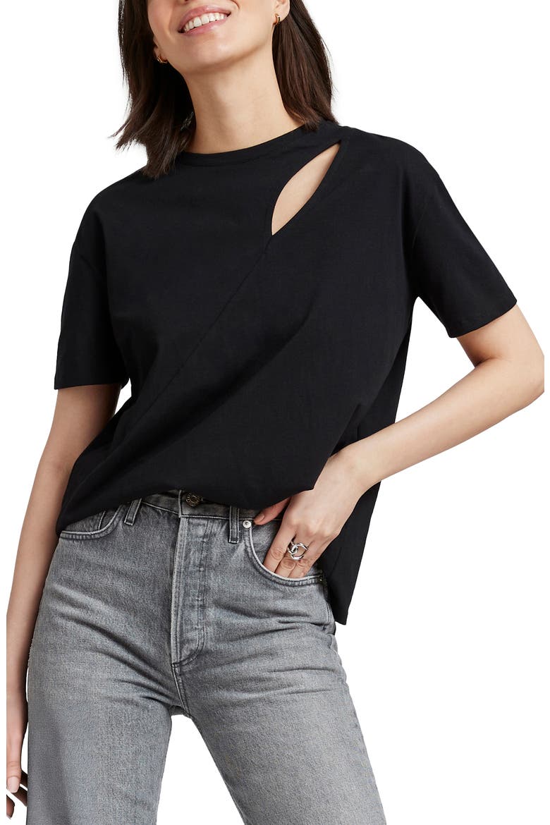 Leonie Cutout Organic Cotton Top, Main, color, BLACK