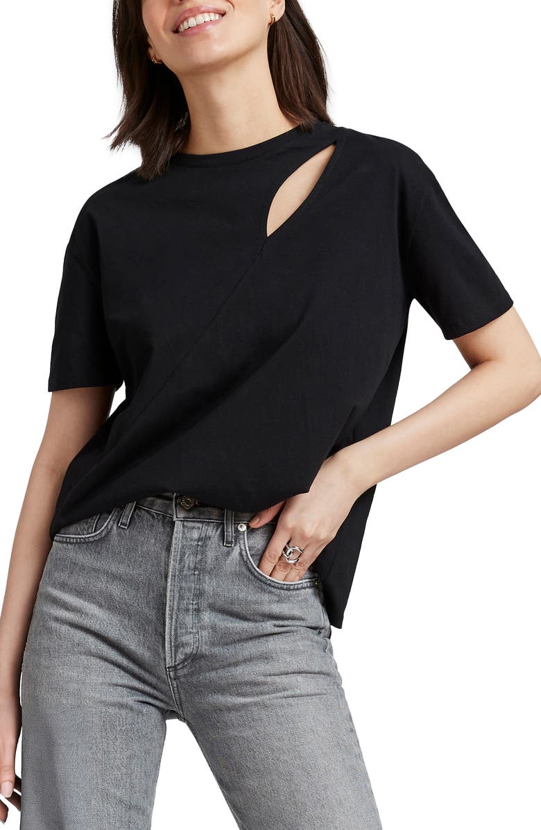 Marcella Leonie Cutout Organic Cotton Top, Main, color, Black
