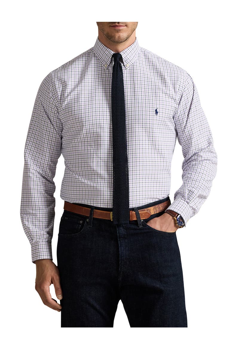 Big & Tall Performance Check Oxford Sport Shirt, Main, color, WHT AIX ND LVNDR