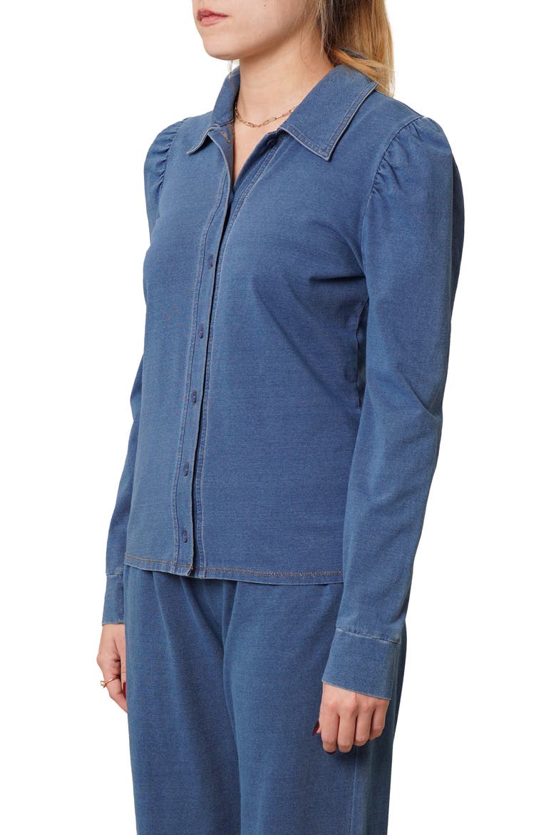 Puff Long Sleeve Button-Up Top, Alternate, color, MEDIUM WASH