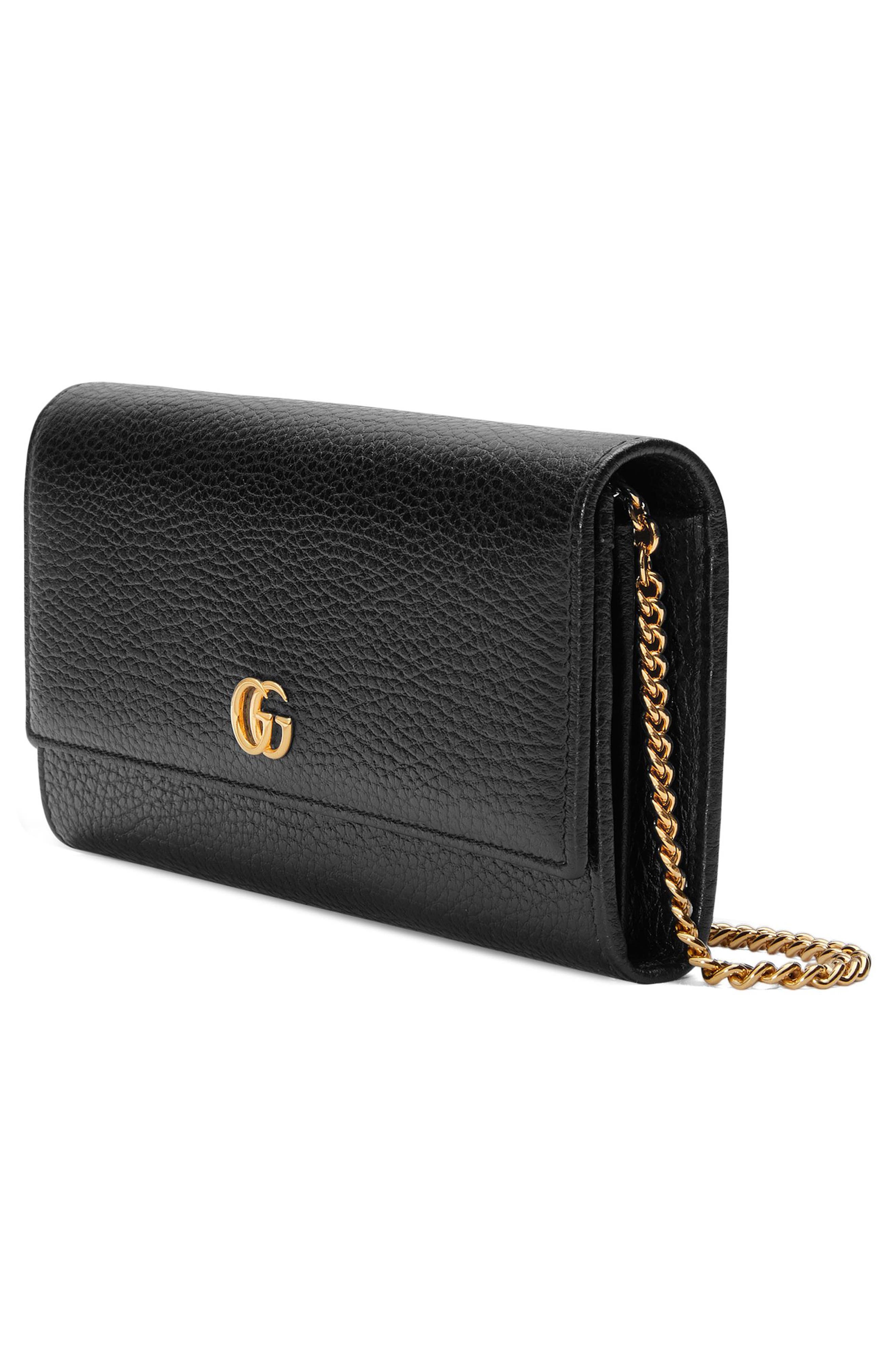 Petite Leather Continental Wallet on a Chain, Alternate, color, NERO