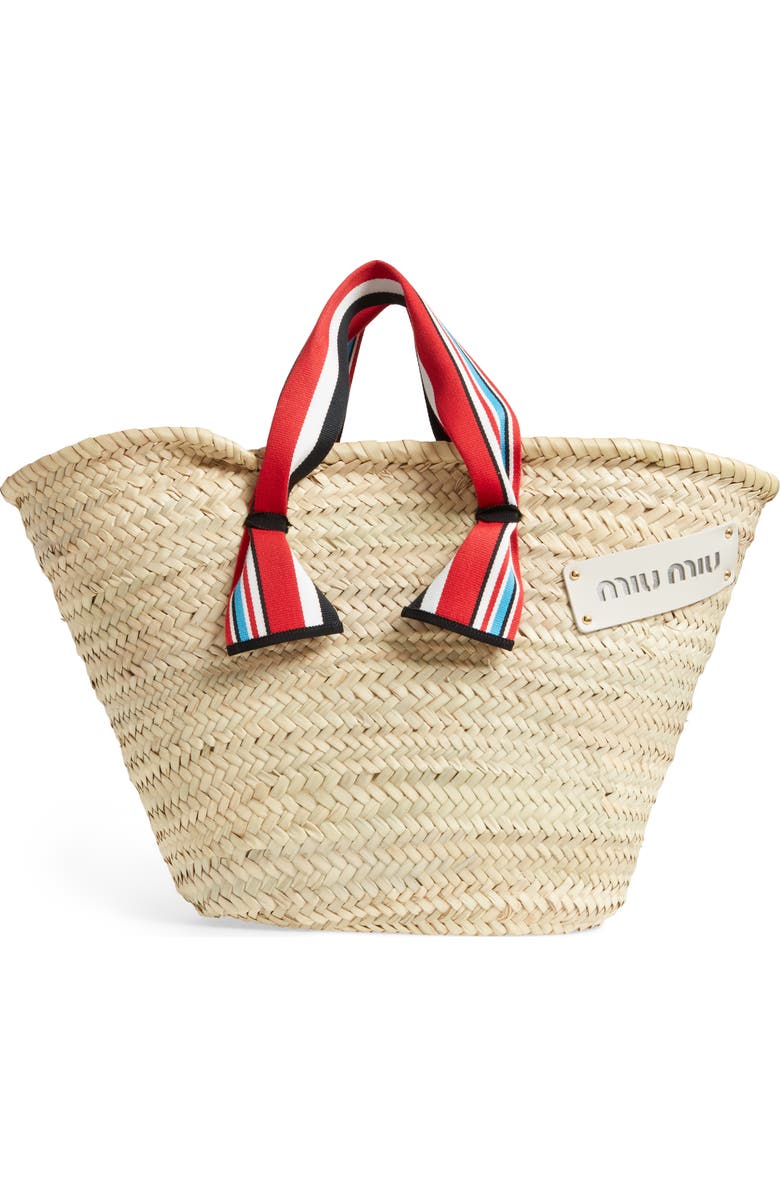Miu Miu Paglia Straw Top Handle Tote, Alternate, color,