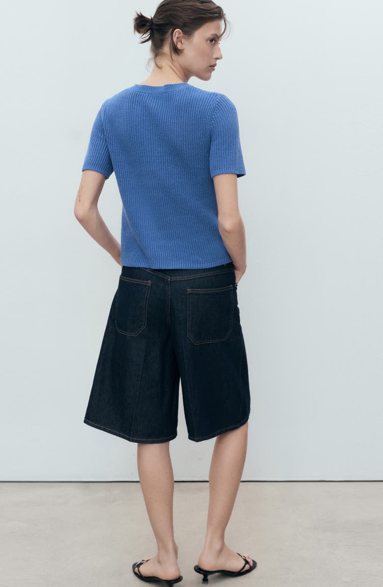 MANGO Short Sleeve Cardigan, Alternate, color, Vibrant Blue