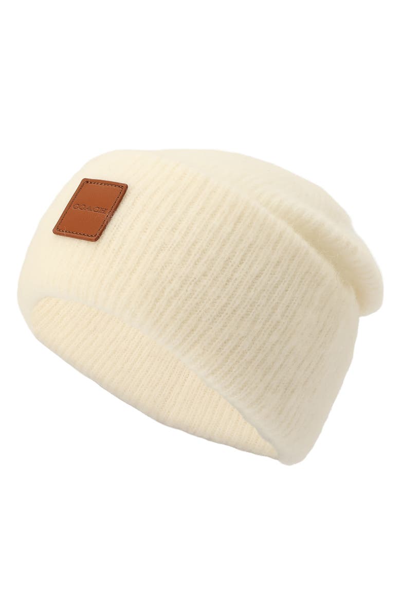COACH Leather Patch Rib Beanie, Alternate, color, 