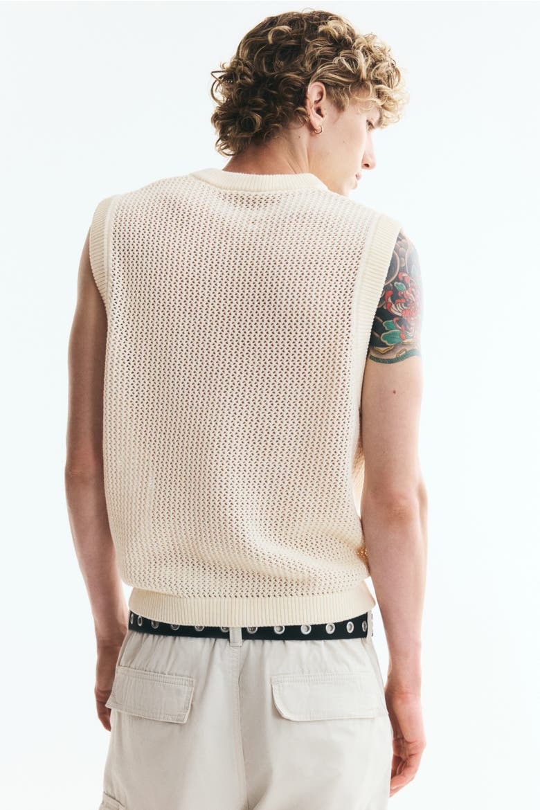 Regular-fit Open-knit Sweater Vest, Alternate, color, Light beige