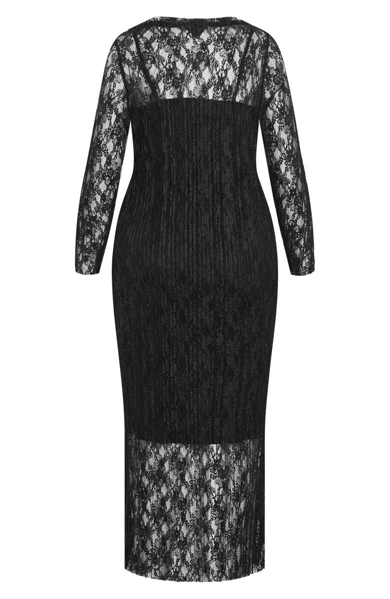 City Chic Long Sleeve Plissé Lace Sheath Dress, Alternate, color,