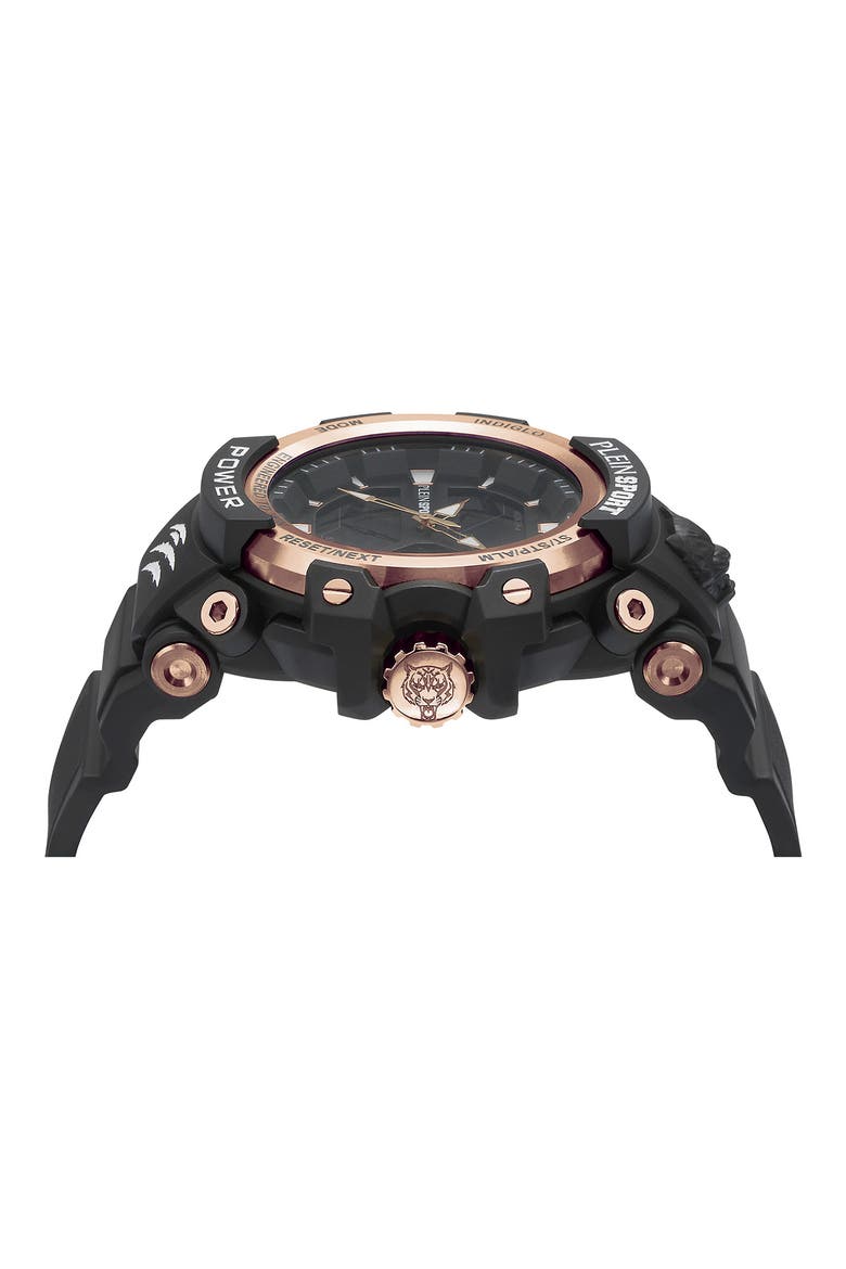 Chronograph Quartz Silicone Strap Watch, 50mm, Alternate, color, BLACK BLACK