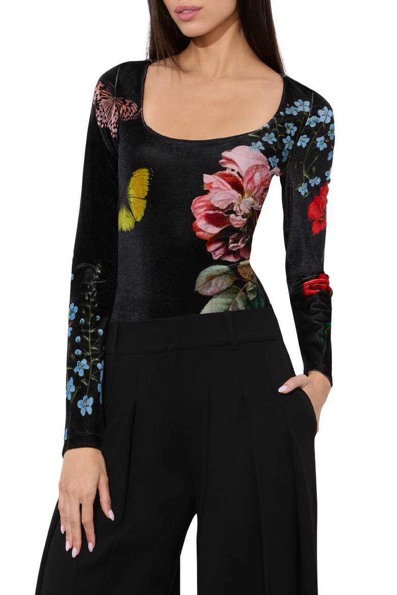 Delaina Floral & Butterfly Print Scoop Neck Top, Alternate, color, IN THE WIND FLORAL