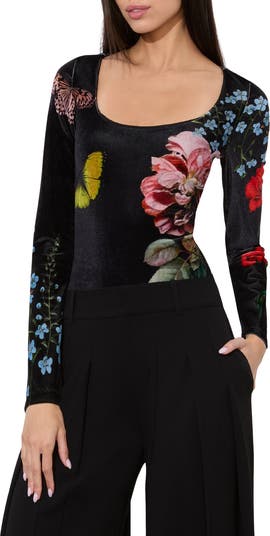 Delaina Floral & Butterfly Print Scoop Neck Top