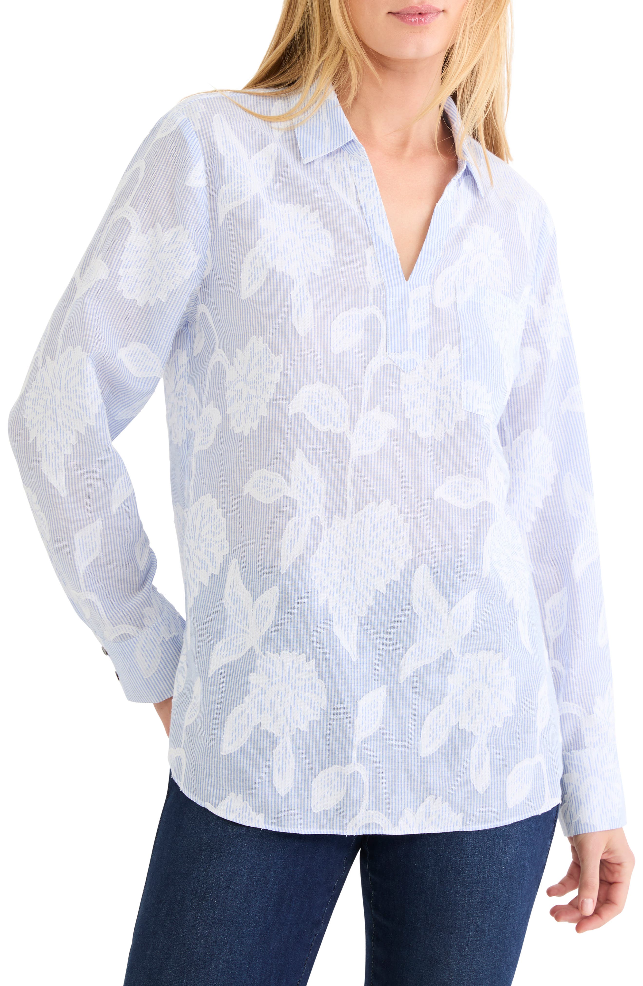 Sky Stripe Jacquard Popover Top