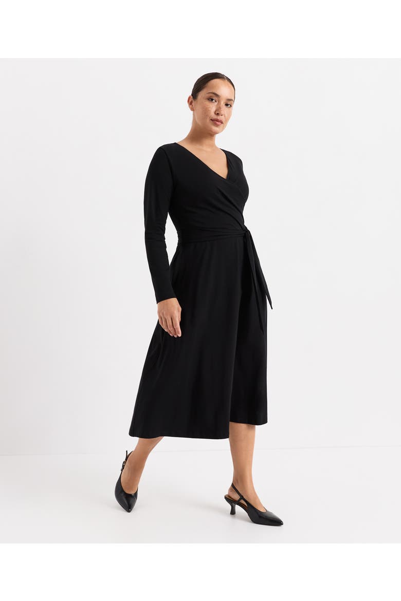 Fit & Flare Wrap Dress Made with Organic Cotton, Alternate, color, Black