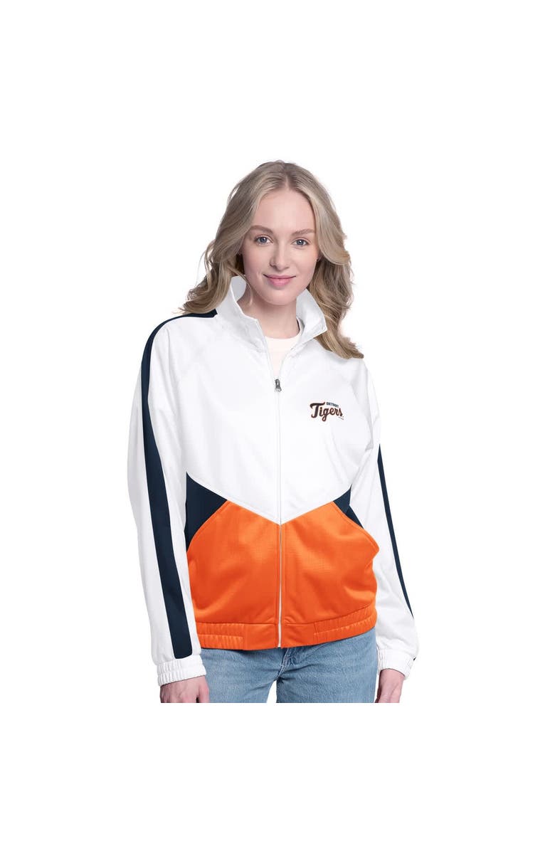 G-III SPORTS BY CARL BANKS Women's G-III Sports by Carl Banks  White/Navy Detroit Tigers Rally Rhinestone Raglan Full-Zip Track Jacket, Alternate, color, 