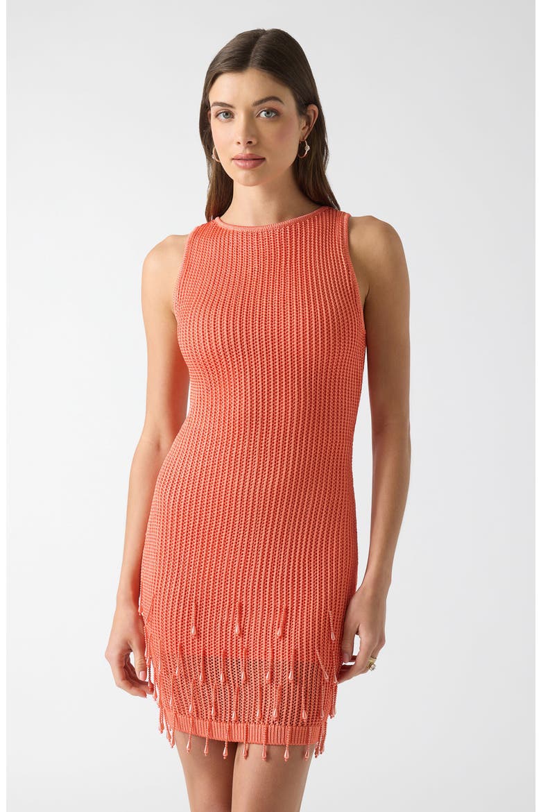 Mayci Beaded Hem Minidress, Alternate, color, SUN CORAL