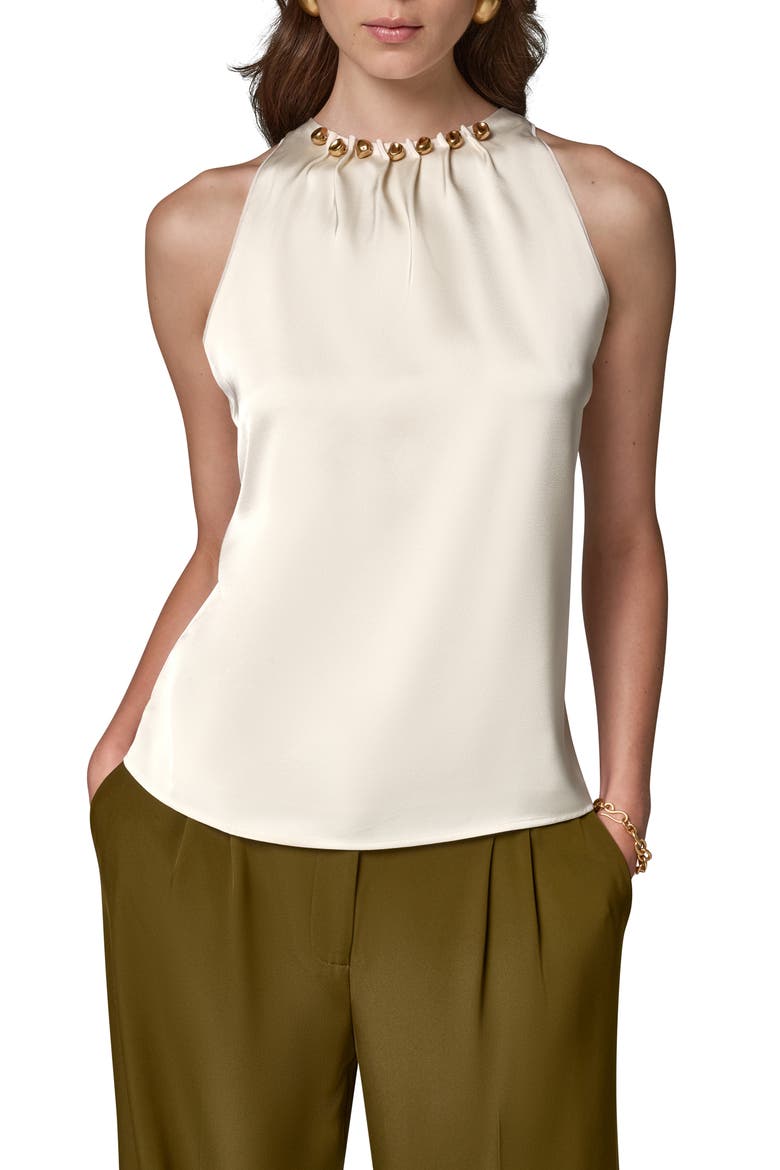 Hardware Neck Satin Blouse, Main, color, IVORY