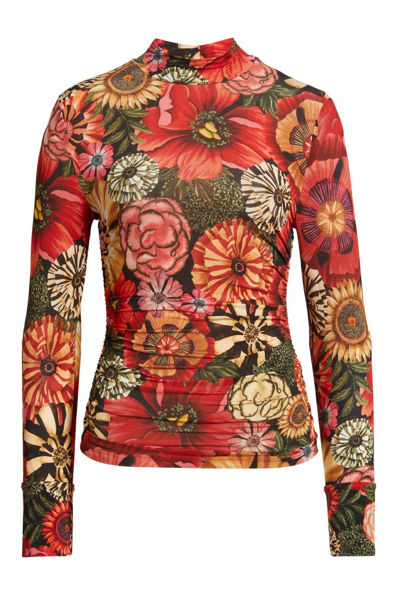 Flowershop Long Sleeve Mock Neck Jersey Top, Alternate, color, BLACK