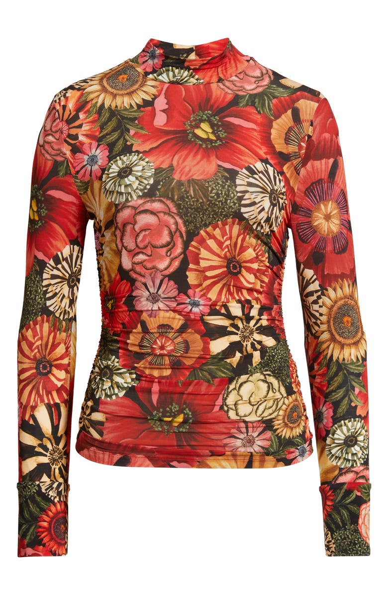 FARM Rio Flowershop Long Sleeve Mock Neck Jersey Top, Alternate, color, Black