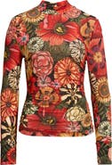 FARM Rio Flowershop Long Sleeve Mock Neck Jersey Top