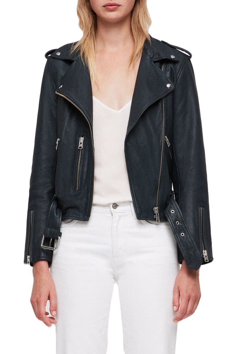 AllSaints Balfern Leather Biker Jacket, Main, color, 