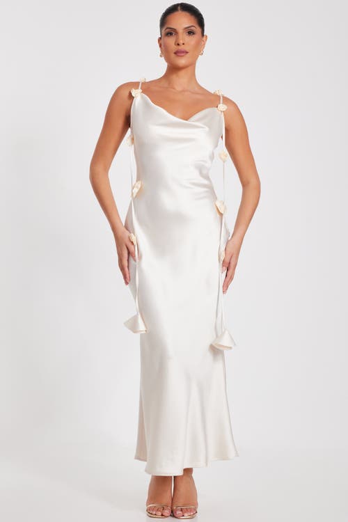QUIZ QUIZ SATIN COWL NECK MAXI DRESS WITH TRAILING FLORAL TRIM