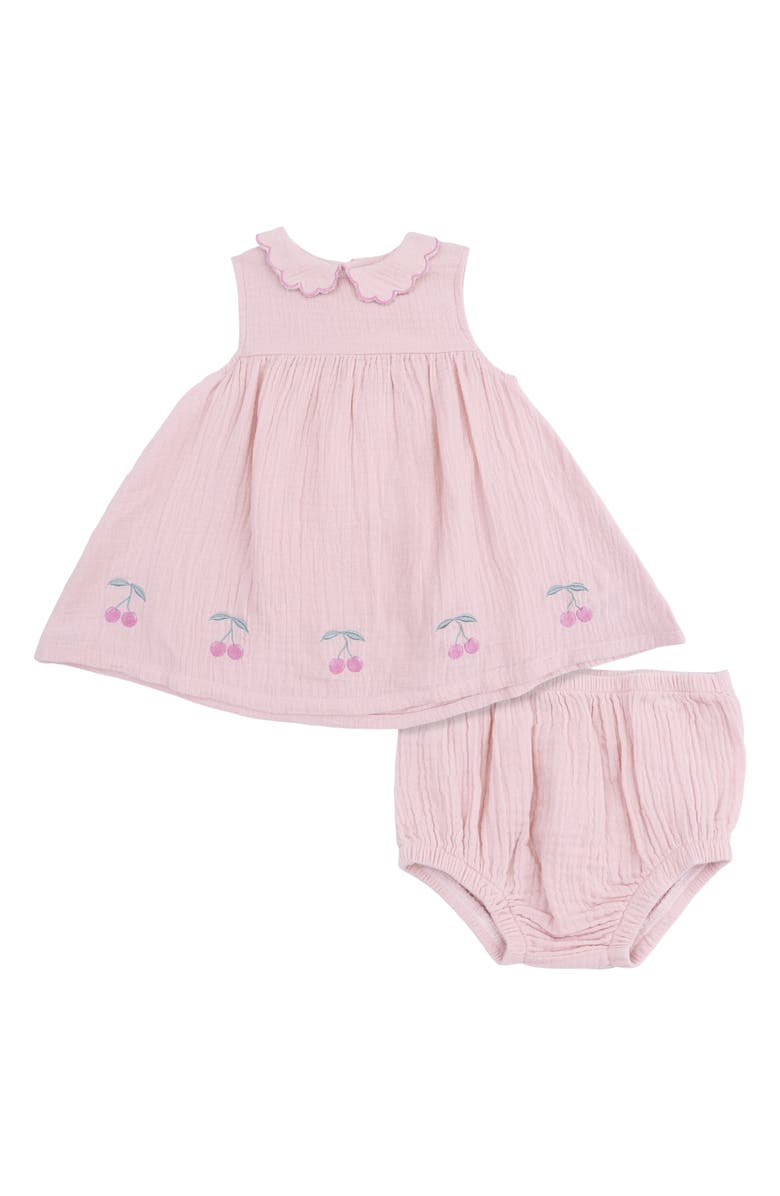 Angel Dear Kids' Embroidered Organic Cotton Muslin Dress & Bloomers Set, Main, color, 