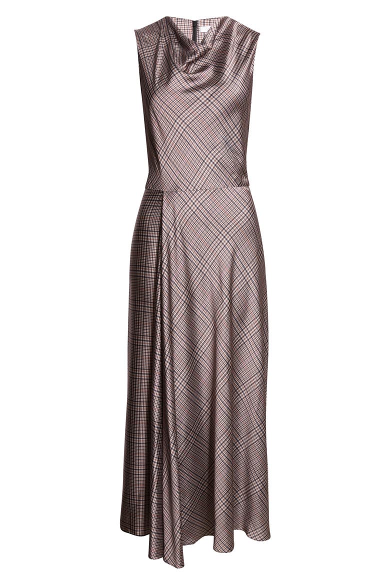 Pressed Plaid Cowl Neck Maxi Dress, Alternate, color, BROWN MULTI PLAID