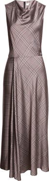 Vince Pressed Plaid Cowl Neck Maxi Dress
