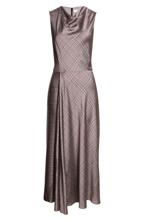 Vince Pressed Plaid Cowl Neck Maxi Dress In Brown